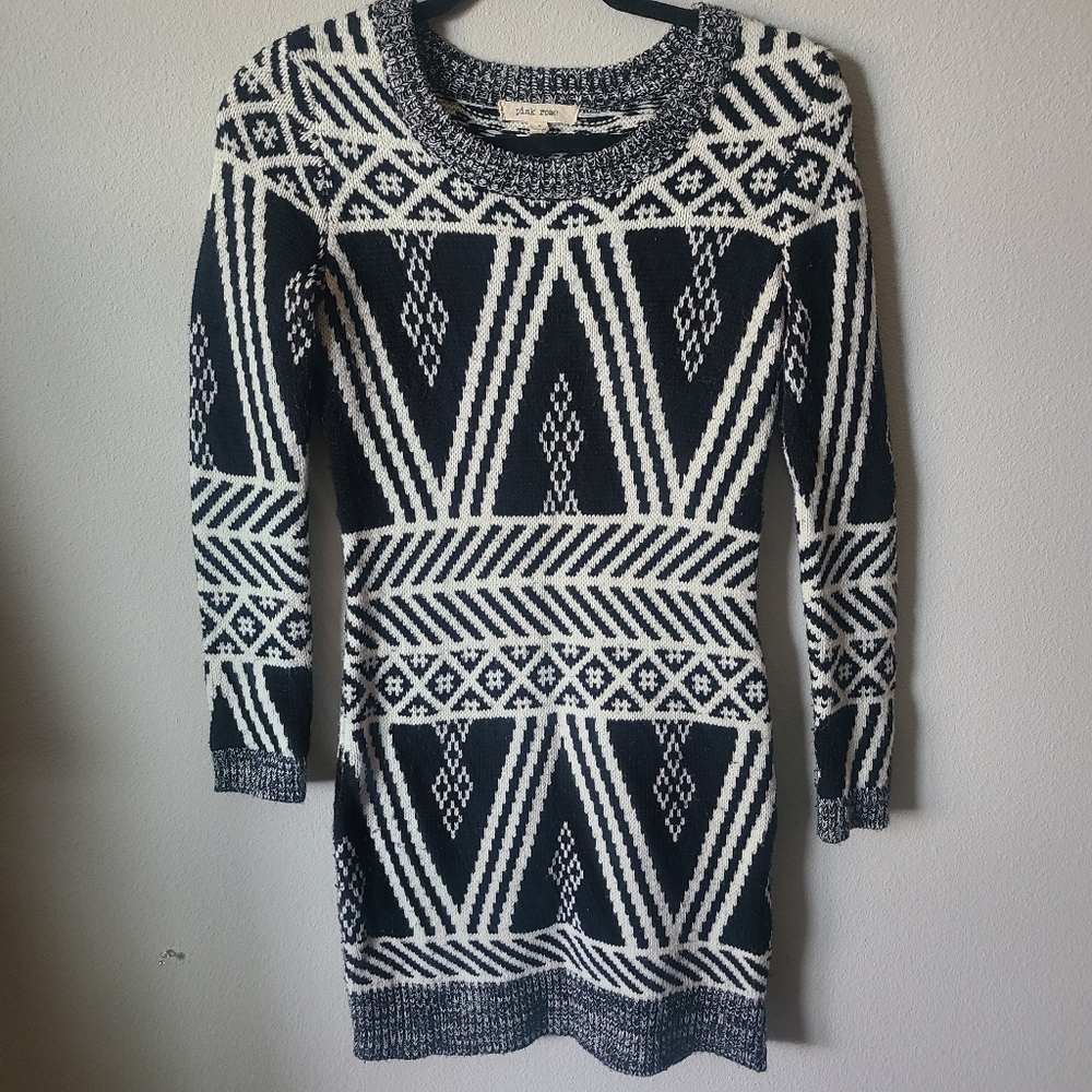 Pink Rose Geometric Sweater Dress